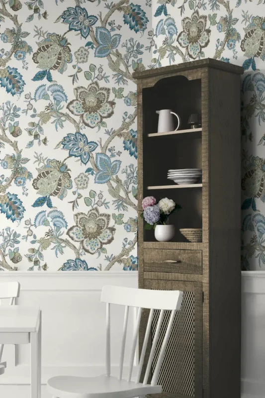Papier peint BERNADETTE RAMAGE BOTANIQUE MARRON ET BLEU - FC60406