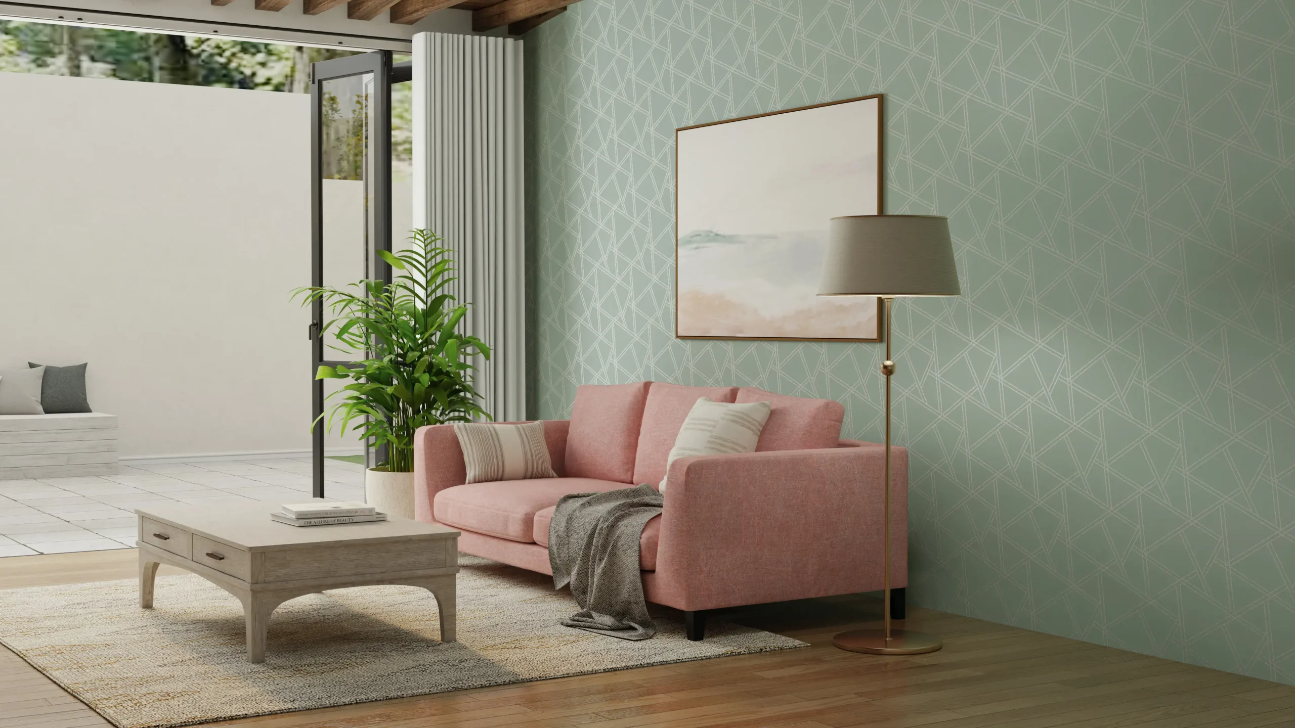 Papier peint géométrique vert tendance