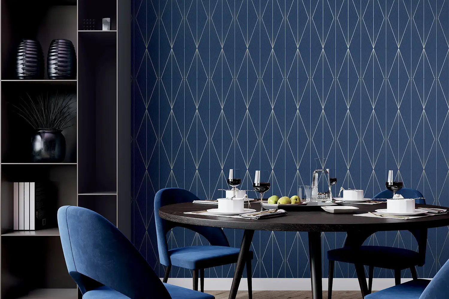 Papier peint losange bleu profond AN70102-R